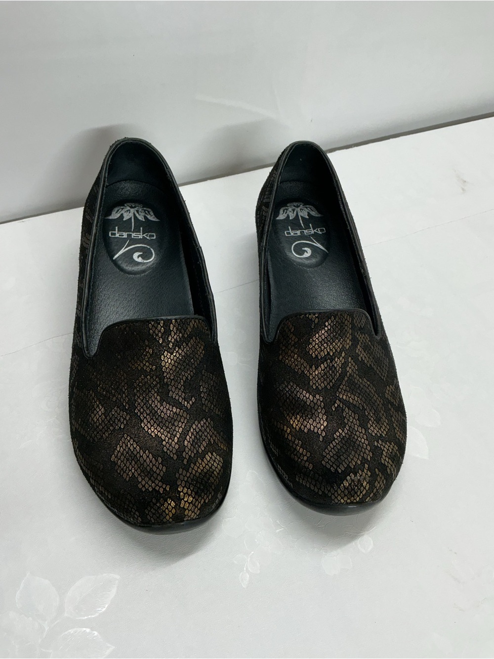 Dansko Brown and Black Snake-Print Slip-On Flats